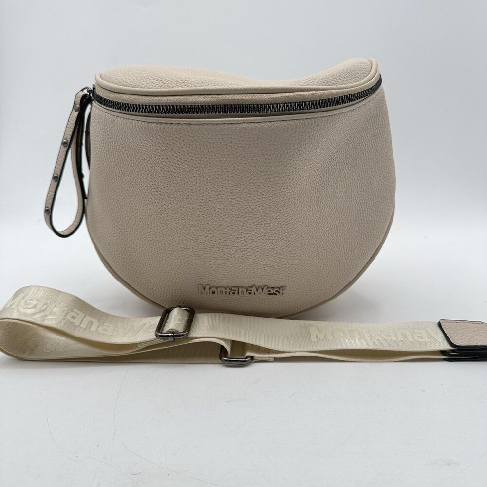Montana West Small Top Crossbody waist bnag chest bag With strap pebbled beige